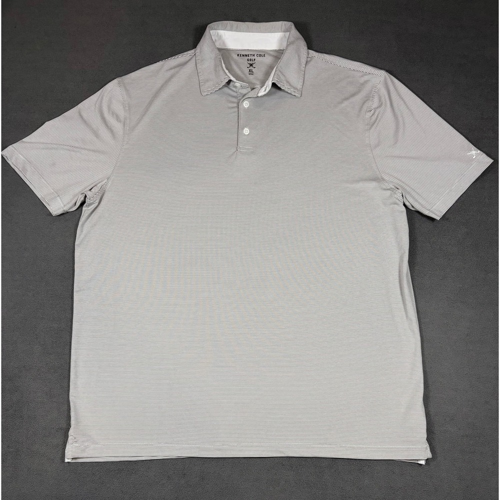 Kenneth Cole Golf Polo Shirt Mens XL Gray Striped Short Sleeve Performance